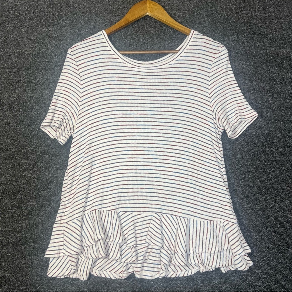 Altar'd State Striped Ruffled Short Sleeve Tee